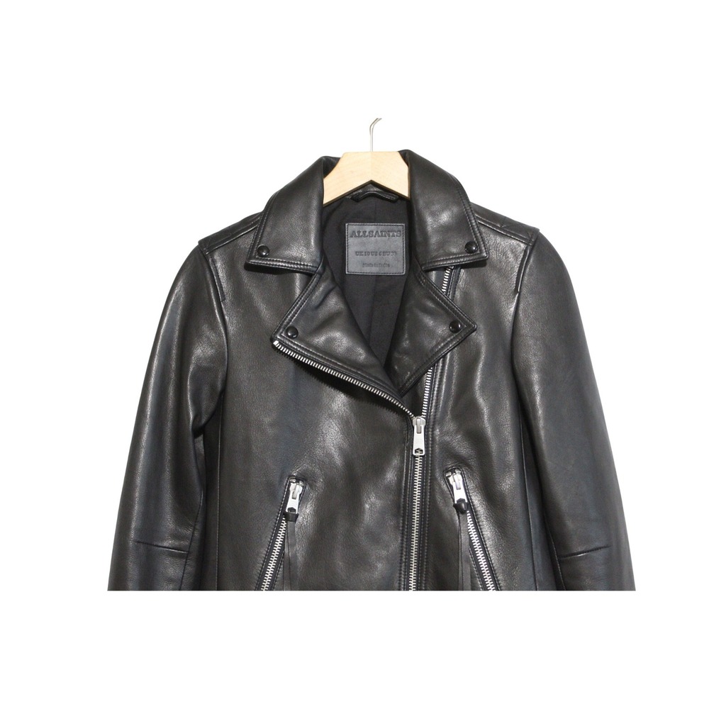 All Saints women lambskin leather moto jacket size 6 black Dalby slim fit biker - Picture 3 of 9